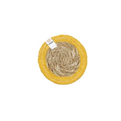 Sous-verre rond en jute et jonc de mer bord jaune